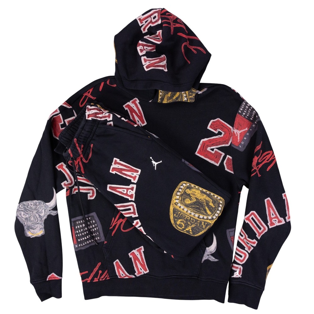 Nike Air Jordan Brooklyn Fleece AOP Hoodie Pants Set Size S 4545 4547 Bulls Ring